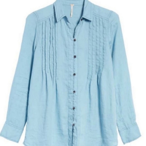 🌸 Free People | Linen‎ Pleated Buttondown Blouse, size Small - Picture 12 of 12